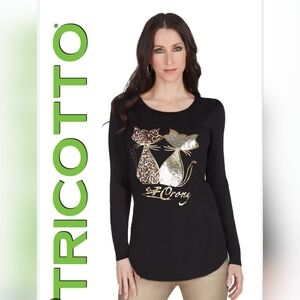 Tricotto Black Shirt With Cats Sz Large